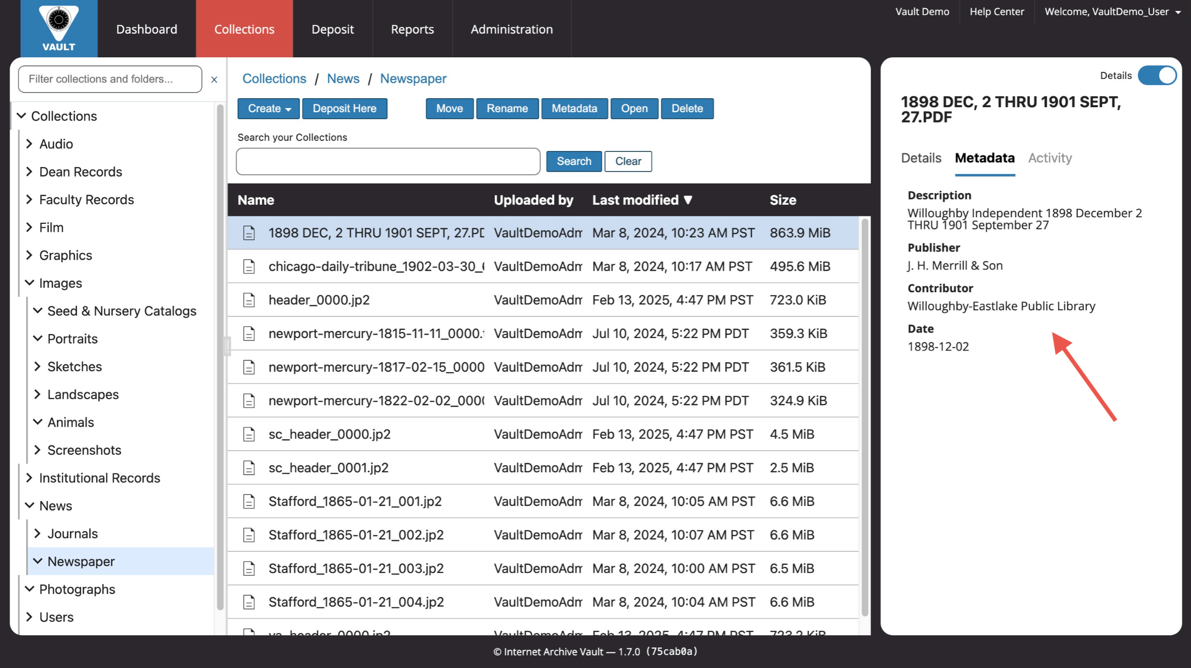 Vault_Collections_New Metadata Added_Arrow In Details Panel.png